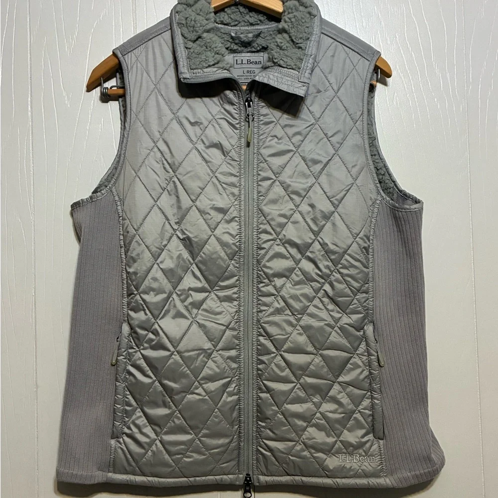 L.L. Bean Women's Quilted Jacket Vest Fleece Lined Full Zip Gray Large - Picture 1 of 10